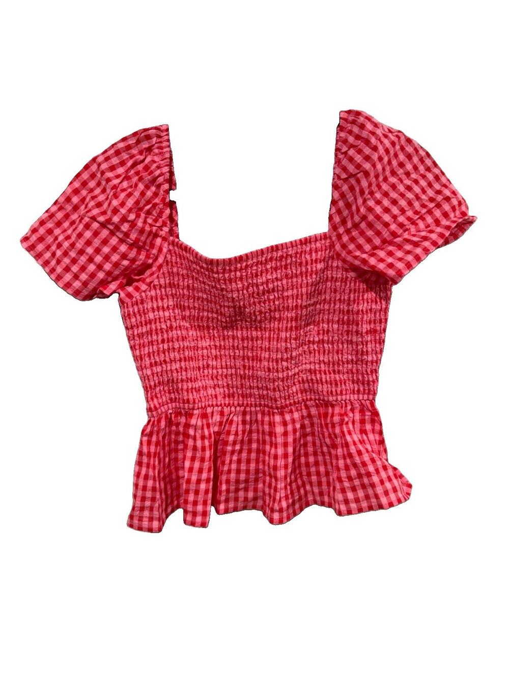 Dizzy Lizzy Dianne Smocked Peplum Blouse Pink 100% Cotton NWOT